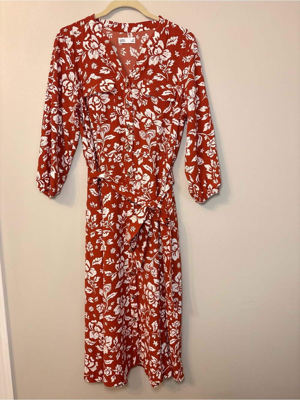 Croft & Barrow Floral Midi Dress in Burnt Orange & White Women Medium Like New